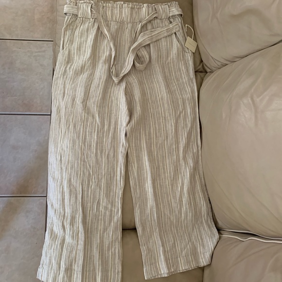 MAGASCHONI Striped Linen Wide Leg Palazzo Pants Paperbag Flowy Boho Pant - Picture 1 of 13